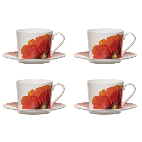 4pc Ashdene Red Poppies Tea/Coffee Cup & Saucer Set
