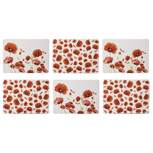 6pk Ashdene Red Poppies Kitchen Dining Table 29x21.5cm Placemats