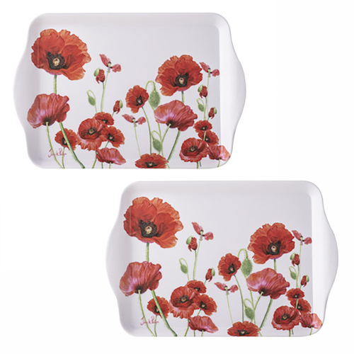 2pc Ashdene Red Poppies Melamine 21x14.2cm Scatter Trays
