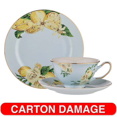 Ashdene Citrus Blooms Trio 225ml Cup Saucer & Plate Set