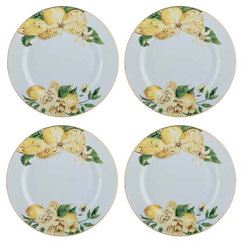4pc Ashdene Citrus Blooms 19.5cm Side Plate Set - Blue/Lemon