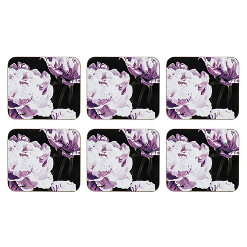 6pc Ashdene Dark Florals Peony Coasters Surface Protectors