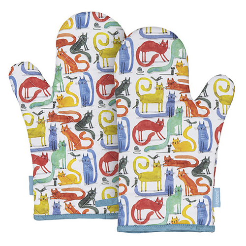 2pc Ashdene Quirky Cats Oven Mitts Cooking Kitchen Set