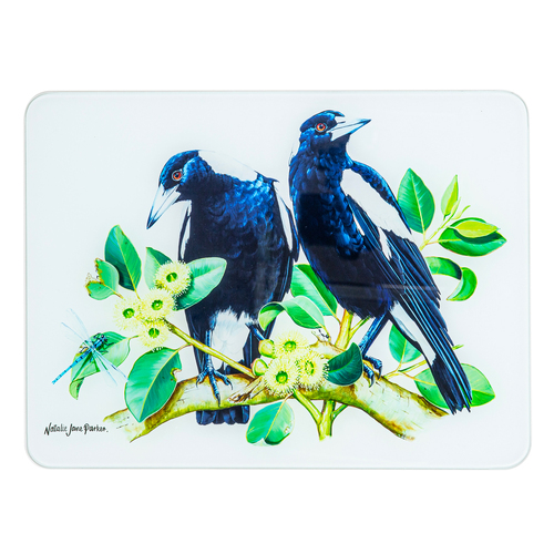 Ashdene Australian Birds 40cm Glass Surface Protector - Magpies
