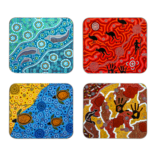 4pc Ashdene Maarakool Art 11cm Cork Coaster Square