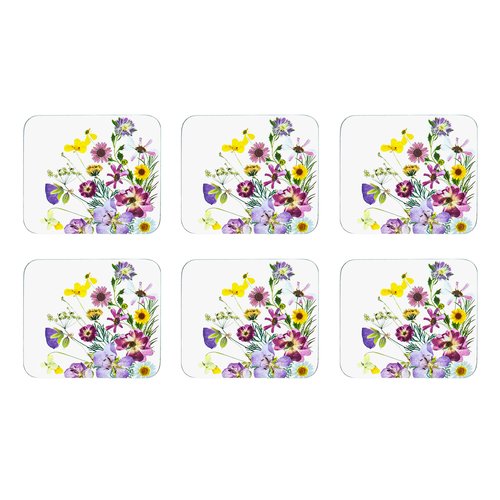 6pc Ashdene Pressed Flowers Floral 11cm Cork Coaster Square