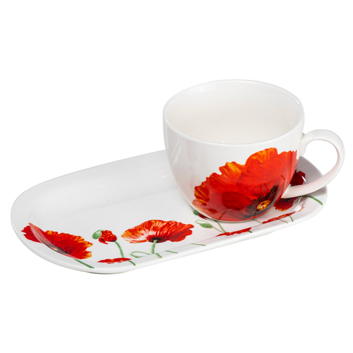2pc Ashdene Red Poppies Floral 500ml Mug & Plate Set