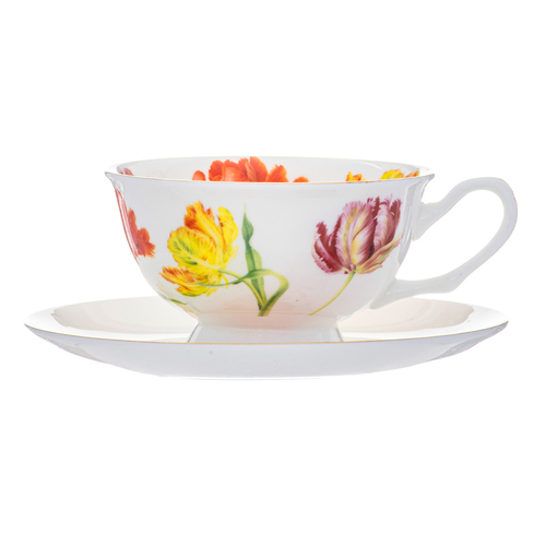 2pc Ashdene Botanical Symphony 220ml Cup & Saucer - Parrot Tulip