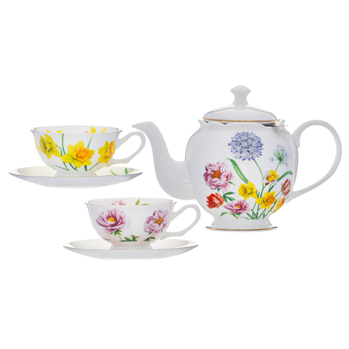 5pc Ashdene Botanical Symphony Teapot & Teacup w/ SS Infuser Set