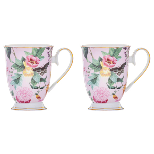 2PK Ashdene Romantic Garden 300ml Footed Coffee Mug - Pink