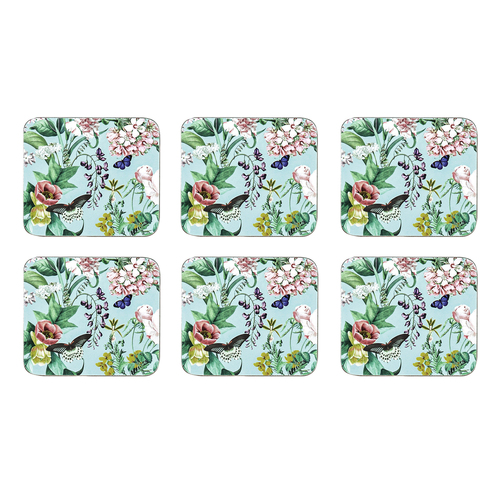 6pc Ashdene Romantic Garden Floral 11cm Cork Coaster Square