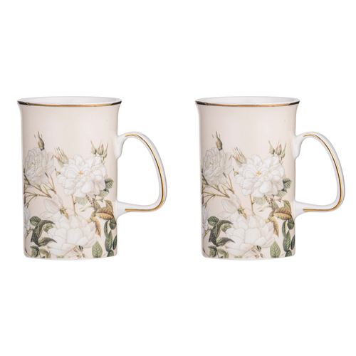 2PK Ashdene Elegant Rose Fine Bone China 11.5cm Coffee Mug - Cream