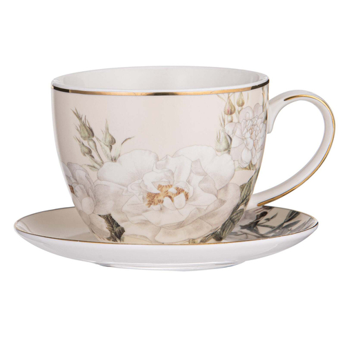 2pc Ashdene Elegant Rose 310ml Fine Bone China Cup & Saucer Set - Cream