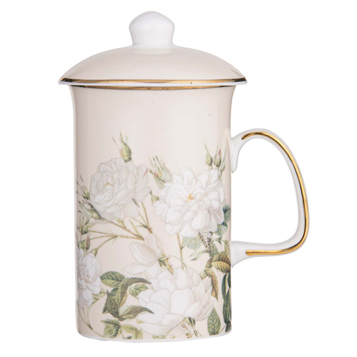 3pc Ashdene Elegant Rose Fine Bone China 320ml Tea Infuser Cup - Cream