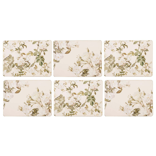6PK Ashdene Elegant Rose 29cm Hardboard/Cork Placemat Rect - Cream