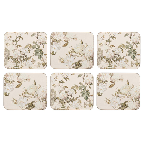 6PK Ashdene Elegant Rose 11cm Hardboard/Cork Coaster Square - Cream