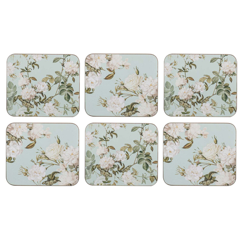 6PK Ashdene Elegant Rose 11cm Hardboard/Cork Coaster Square - Mint