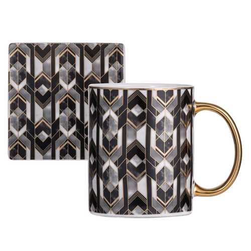 2pc Ashdene Decadence 360ml New Bone China Mug & Coaster Set - Noir