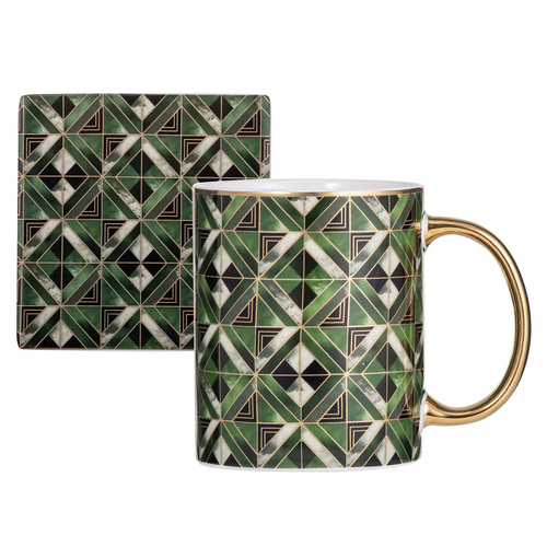 2pc Ashdene Decadence 360ml New Bone China Mug & Coaster Set - Emerald