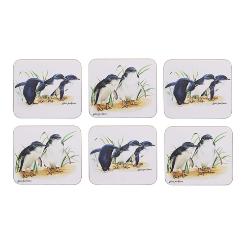 6PK Ashdene Australian Birds 11cm Penguins Hardboard/Cork Coaster Square