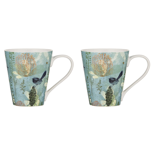 2PK Ashdene New Bone China 400ml Enchanting Banksia Mug - Green