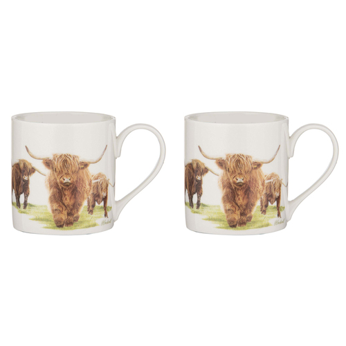 2PK Ashdene New Bone China 380ml/12cm Highland Herd Mug