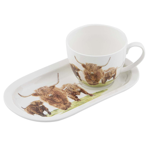 2pc Ashdene New Bone China 420ml Highland Herd Mug & Plate Set
