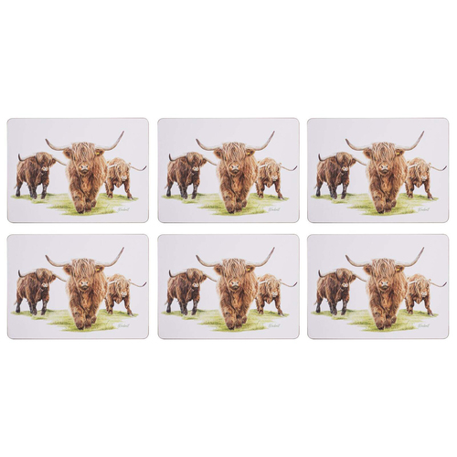 6pc Ashdene Hardboard/Cork 29cm Highland Herd Placemat Set
