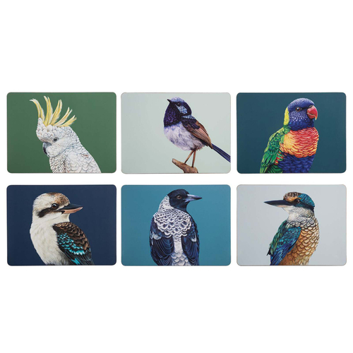6PK Ashdene Hardboard/Cork 29cm Modern Birds Placemat Assorted