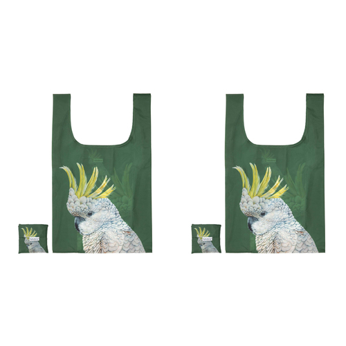 2PK Ashdene Plastic 64x36cm Modern Birds Cockatoo Shopping Bag - Green