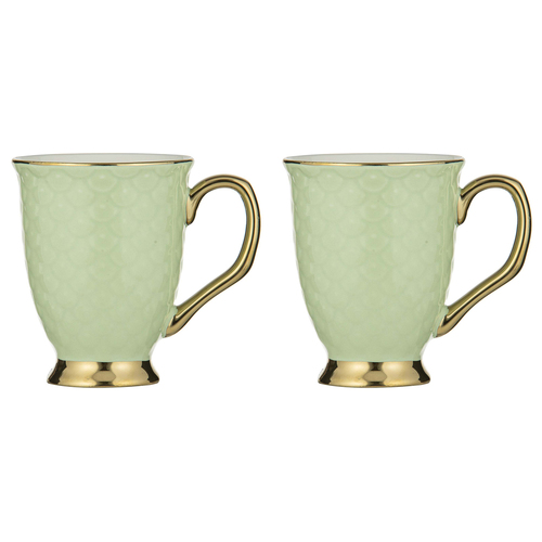 2PK Ashdene New Bone China 280ml Ripple Pistachio Footed Mug - Green