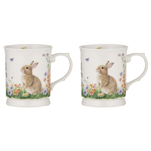 2PK Ashdene New Bone China 400ml Sweet Meadows Bunny Brown Mug