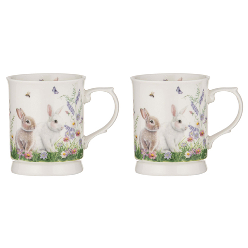 2PK Ashdene New Bone China 400ml Sweet Meadows Bunny White Mug