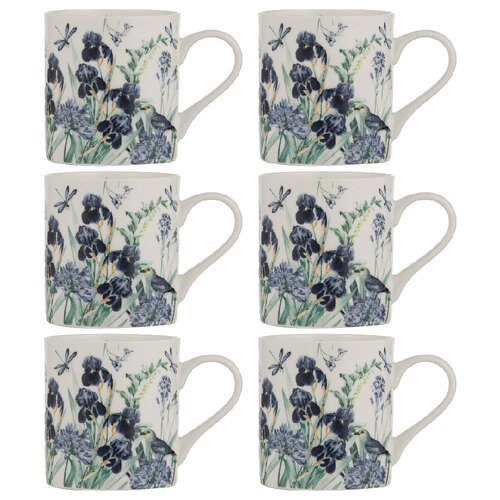 6PK Ashdene Iris Garden Fine Bone China Coffee/Tea Mug - White