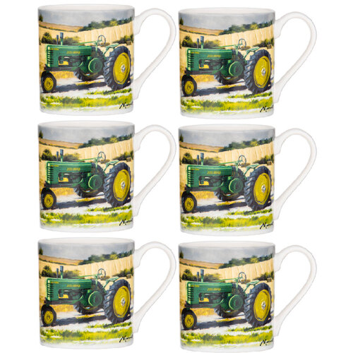 6PK Ashdene Tractors Then/Now John Deere Fine Bone China Mug