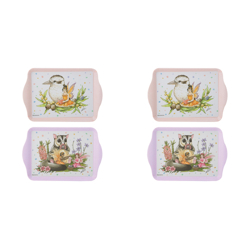 2x 2pc Ashdene Aussie Fairies Sugar Glider/Kookaburra Serving Platter Scatter Tray