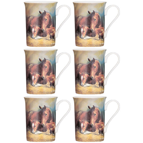 6PK Ashdene Mares & Foals In The Stable Family Fine Bone China Mug