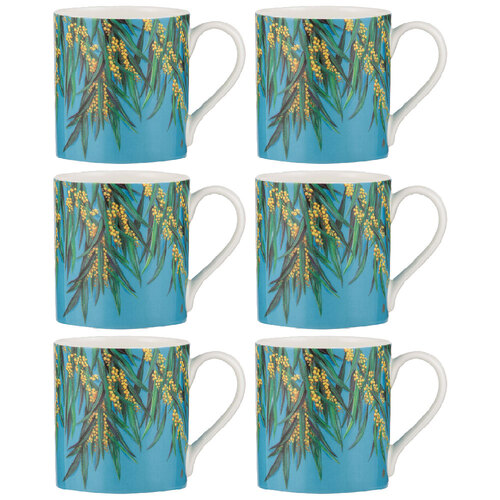 6PK Ashdene Native Flora Wattle Fine Bone China Drinking Cup Mug