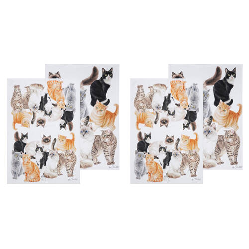 2x 2pc Ashdene Purrrfect Moments Kitchen Tea Towel 50x70cm - White