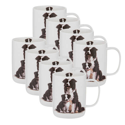 8PK Ashdene Puppy Love Border Collie Mug New Bone China 400ml/11.5cm - White