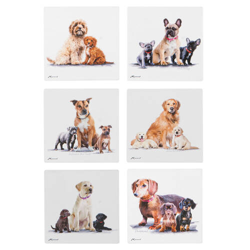 6PK Ashdene Puppy Love Ceramic Coaster Square 10x10cm - Assorted