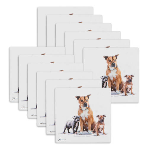12PK Ashdene Puppy Love Staffy Terrier Ceramic Coaster Square 10x10cm