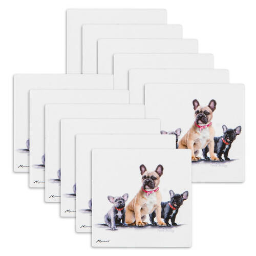 12PK Ashdene Puppy Love French Bulldog Ceramic Coaster Square 10x10cm