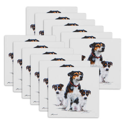 12PK Ashdene Puppy Love Jack Russell Ceramic Coaster Square 10x10cm