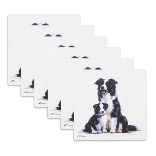 6PK Ashdene Puppy Love Border Collie Ceramic Coaster Square 10x10cm