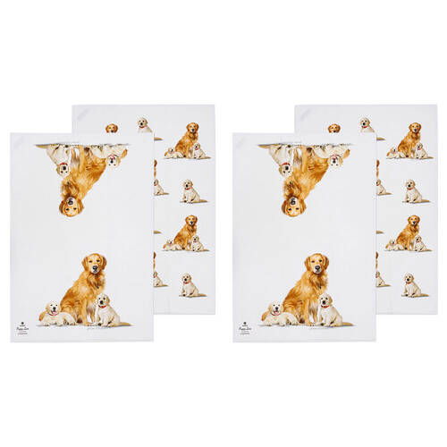 2x 2pc Ashdene Puppy Love Golden Retriever Kitchen Tea Towel 50x70cm - White