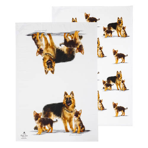 2pc Ashdene Puppy Love German Shepherd Kitchen Tea Towel 50x70cm - White