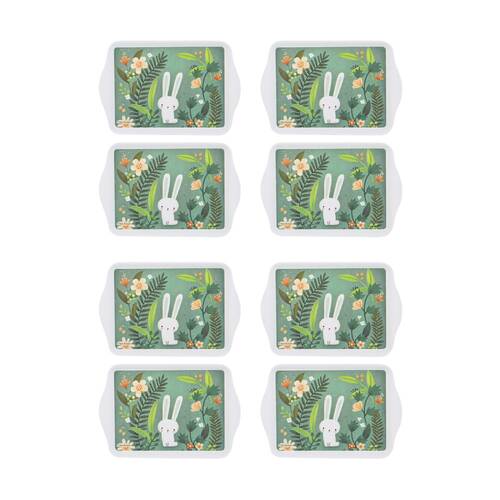 4x 2pc Ashdene Playful Bunnies Green Garden Scatter Tray Serveware Set