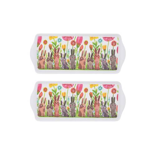 2PK Ashdene Playful Bunnies Blooms Sandwich Dish Tray Serveware 38x16.5cm