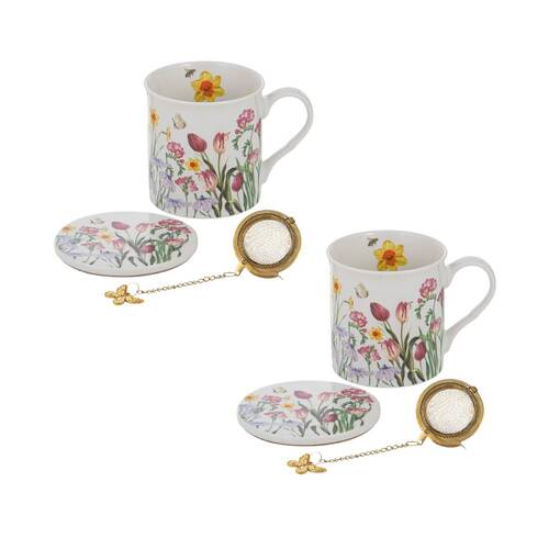 2PK Ashdene Jenny's Garden Flowers Tea Cup/Coaster Gift Set Assorted